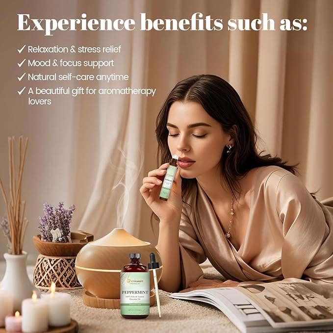 Peppermint Essential Oil & Roll-On Oi — Peppermint Oils for Aromatherapy, Diffusers, Humidifiers, Home fragrances, DIY Skincare, Candle, Soap Making, Relaxation, Yoga, and Meditation