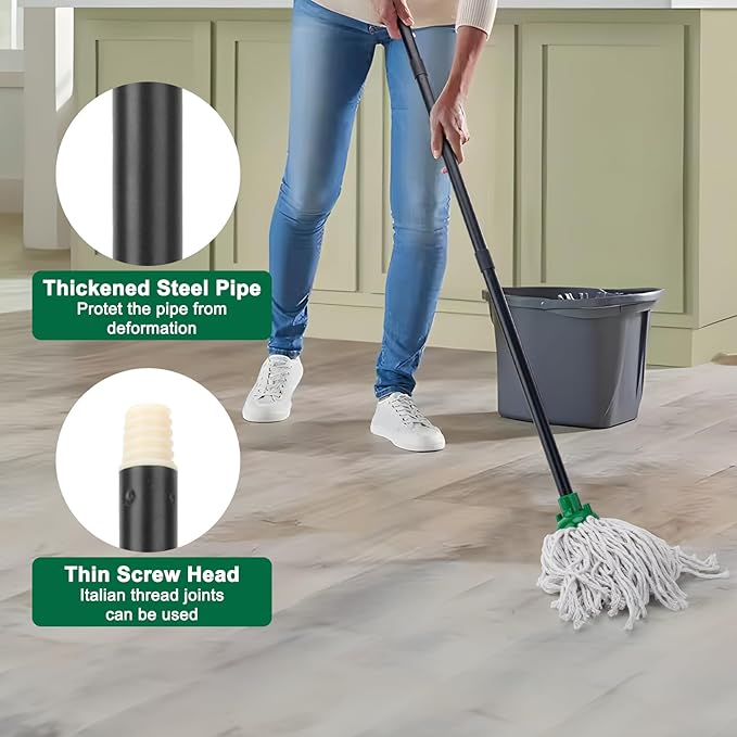 KeFanta Mop for Floor Cleaning,2 Pcs Cotton String Wet Mops Replacement Head Compatible with Microfiber Cloth Mop Refill & 0.8" Diameter Mops Handle,Green(1 Handle & 2 Heads)