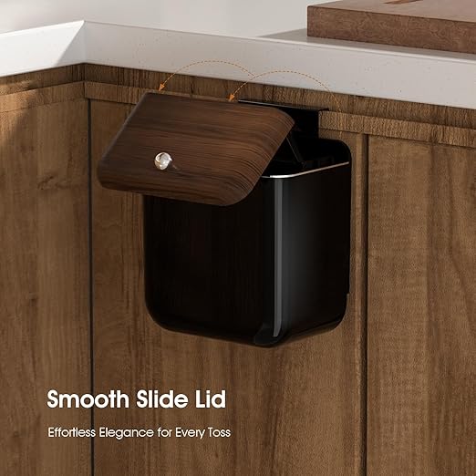 Vintage Kitchen Trash Can with Lid, Large 3.2 Gallon/12 Liter Capacity, Hanging Compost Bin, for Under Sink or Cupboard, Bathroom, Bedroom, Black