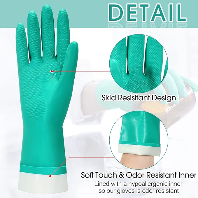10 Pairs Chemical Resistant Gloves Heavy Duty Thick Nitrile Gloves Bulk for Cleaning, Resist Household Acid, Alkali and Oil (X-Large)