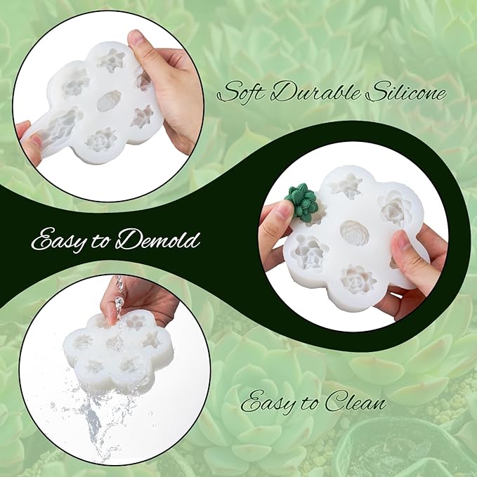 Succulent Candle Molds for Candle Making 7 Cavity 3D Succulents Silicone Wax Mold DIY Handmade Cactus Plant Flower Art Craft Mould Epoxy Resin Casting Soap Cement Concrete Ornament Moulds Home Decor