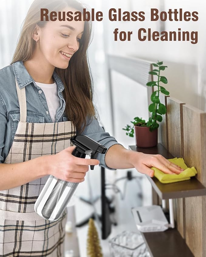 Glass Spray Bottle, Glass Spray Bottle Set & Accessories Refillable for Plants Window Cleaners Aromatherapy Facial Hydration Watering Flowers Hair Care (2 Pack/8 oz) (Transparent)