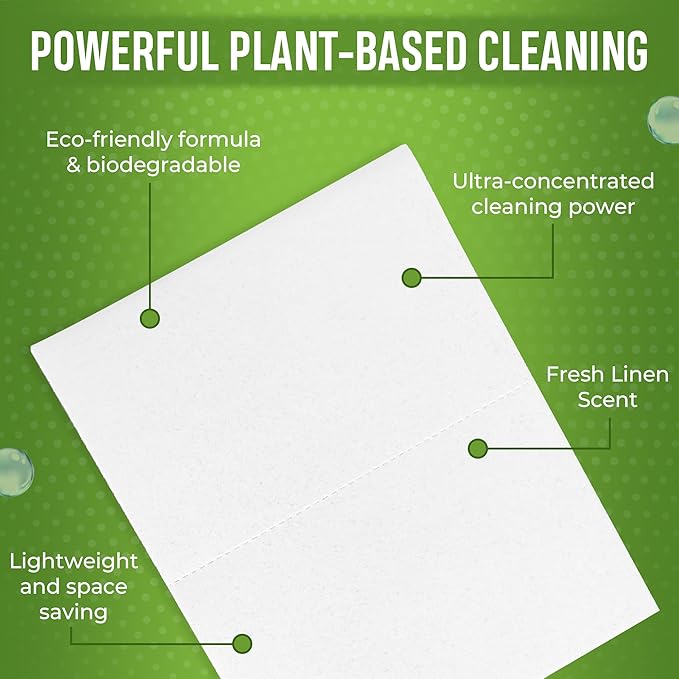 Nature’s Suds Eco-Friendly Laundry Detergent Sheets (64 Loads), Hypoallergenic & Ultra-Concentrated Clothes Washing Sheets, Plastic-Free, Fresh Linen Scent, Travel-Size Laundry Detergent