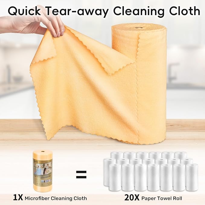Microfiber Cleaning Cloths Roll, 75 Pack Tear Away Microfiber Towels Roll, 12" x 12" Lint Free Rags, Reusable Cleaning Cloths, Washable, Scratch Free,Ultra Absorbent Dish Rags(Orange)