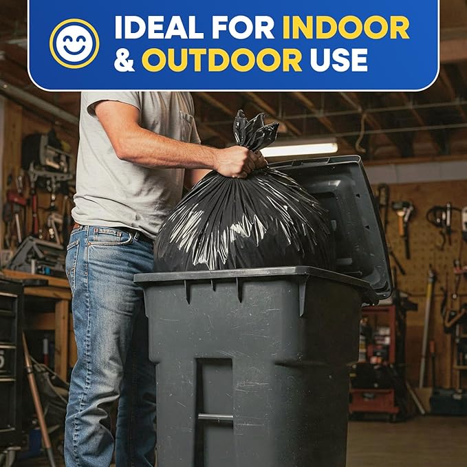64-65 Gallon Trash Bags Heavy Duty with Flap Ties Extra Large Garbage Bags 2 Mil Outdoor Trash Bags 43 x 49 Trash Can Liners, Black Pack of 120, 6 Boxes of 20 Bags