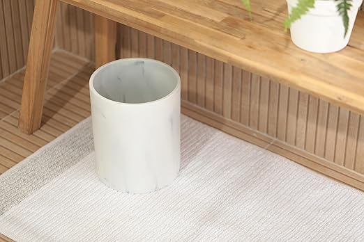 Essentra Home White Trash Can for Home or Office, 2.2 Gallon Capacity, Round Trash Can Part of Our Blanc Collection - Marble Finish