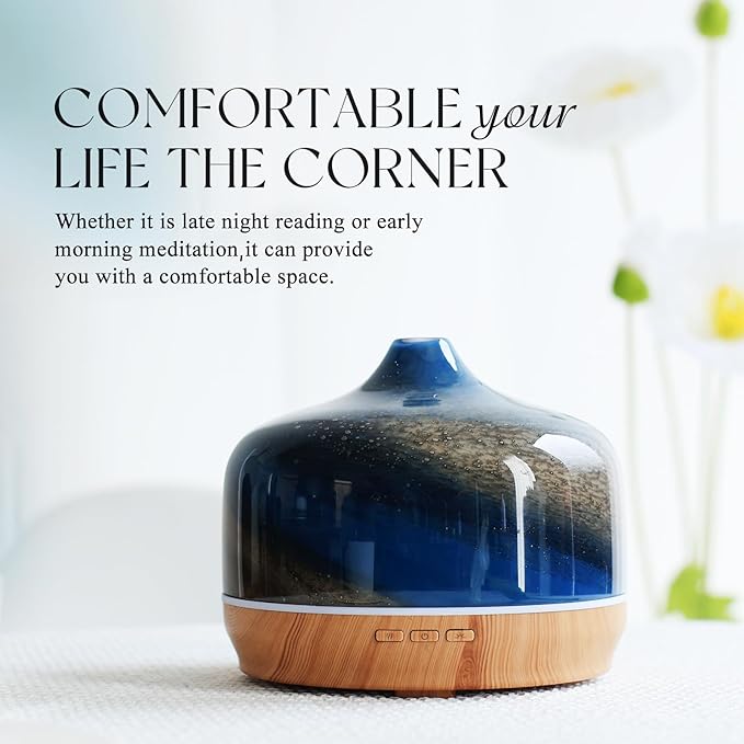 Porseme 500ml Glass Essential Oil Diffuser Aromatherapy Ultrasonic Cool Mist Humidifier 15-21 Running Hours Waterless Auto-Off Air Diffusers for Sleeping Yoga Office Working Spa and Rest (Galaxy)