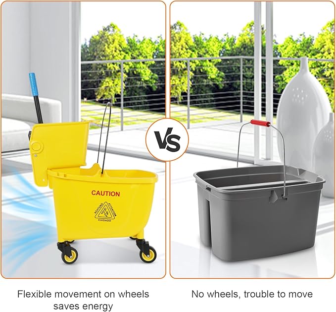 FAHKNS Commercial Mop Bucket with Wringer, 35 Quart Industrial Mop Bucket with Commercial Mop, [No Need to Change Water Frequently], Mop and Bucket Set
