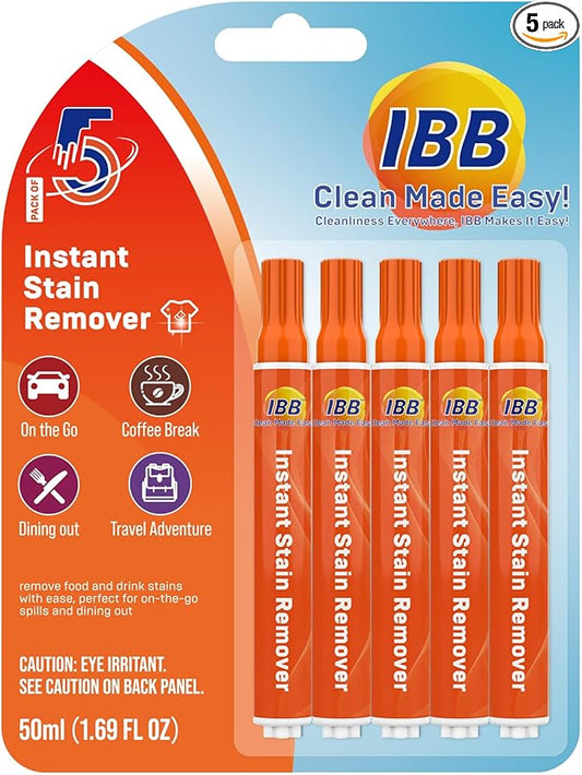 IBB Powerful Stain Remover for Clothes, Instant Spot Cleaning for All Laundry Tough Stains, Travel-Friendly & Portable Stain Remover Pen, Effective Stain Sticks, 5 Count