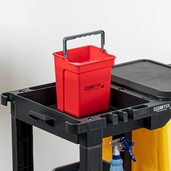 Restaurantware-Clean Tek Professional 4 Quart Cleaning Bucket, 1 Utility Pail with Handle - Heavy-Duty, Portable, Red Plastic Washing Pail, Perfect for Household, Outdoor, Car Wash and More