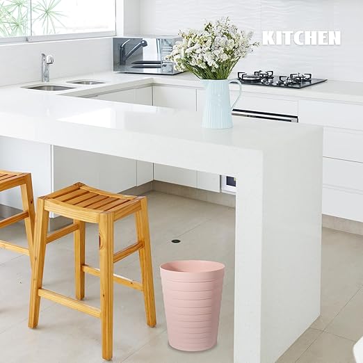 UUJOLY Small Bathroom Trash Can Wastebasket, Plastic Garbage Bin Container Basket for Bathrooms, Laundry Room, Kitchens, Offices, Kids Rooms, Dorms, Pink, 1.8 Gallon