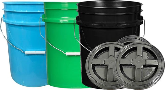 House Naturals 5 Gallon Food Grade Buckets, 3 Color Buckets with Screw on lids