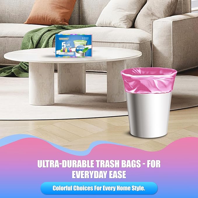 5 Gallon Trash Bags Extra Thick - 18 Liter Garbage Bags Unscented for Bathroom, Small Plastic Wastebasket Liners for Home Office Bedroom,150 Count 5 Color
