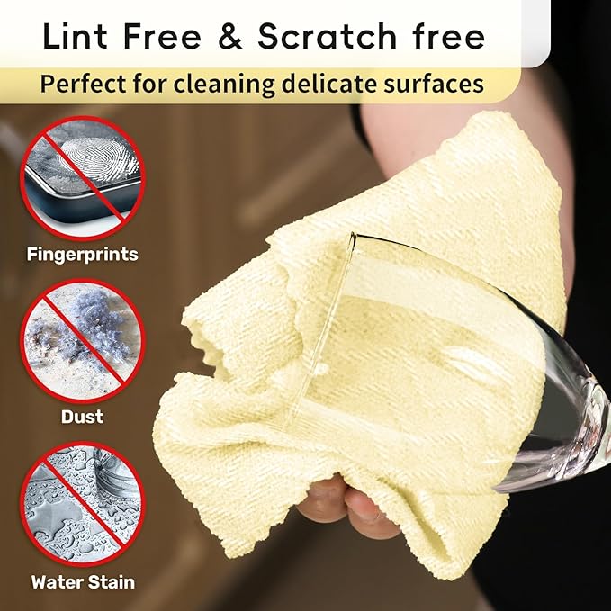 Microfiber Cleaning Cloths Roll, 75 Pack Tear Away Microfiber Towels Roll, 12" x 12" Lint Free Rags, Reusable Cleaning Cloths, Washable, Scratch Free,Ultra Absorbent Dish Rags(Yellow Ripple)