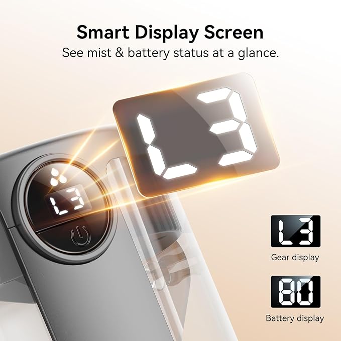 Smart Humidifiers for Bedroom, Rechargeable Top Fill Humidifier with Night Light, 1.4L Cool Mist Humidifier for Office Home Plant and Baby, 3-Speed Mist Control, Quiet, Auto Shut-Off (Grey)