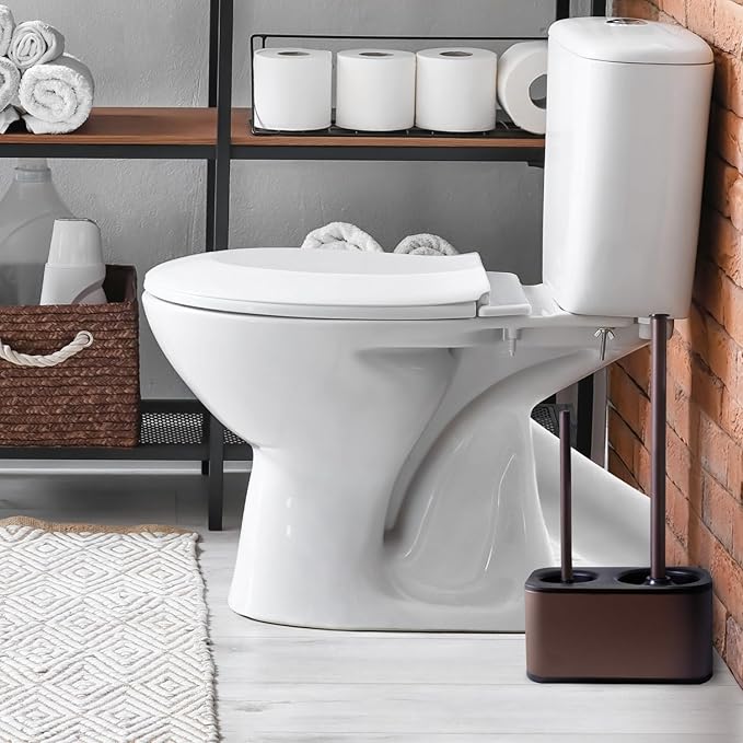 Blue Donuts Toilet Brush and Plunger Set with Holder, Sleek Minimalist Modern Oil Rubbed Bronze Bathroom Accessories Toilet Plunger and Toilet Bowl Brush Combo