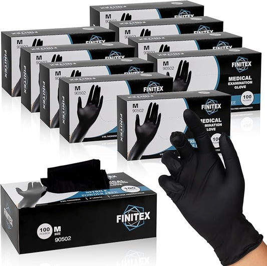 FINITEX Black Nitrile Disposable Medical Exam Gloves - 100/1000 PCS 6.3mil Gloves Powder-Free Latex-Free Food Gloves