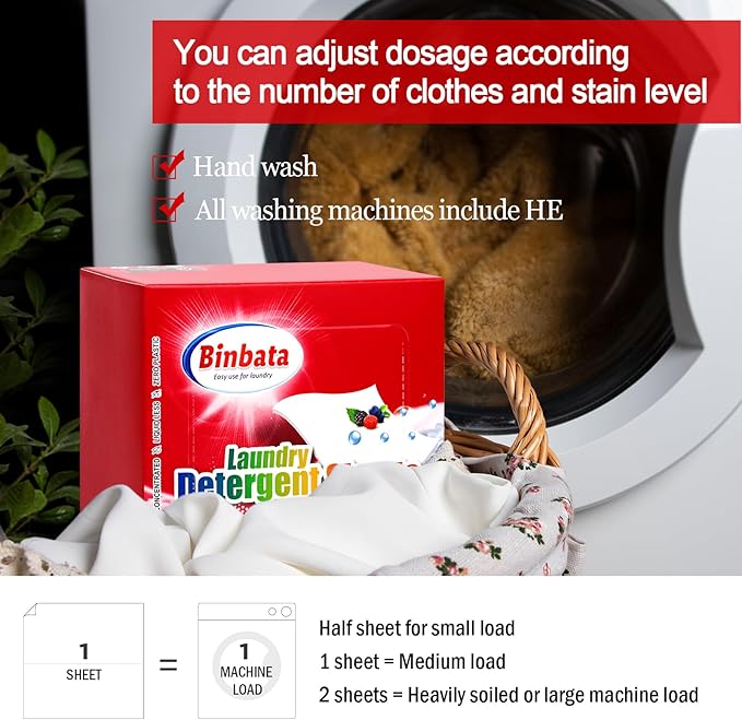 Laundry Detergent Sheets, Up To 128 Loads Berry Scent Hypoallergenic Eco-Friendly, Biodegradable Plastic Free Liquidless Laundry Sheets Suitable for Sensitive Skin