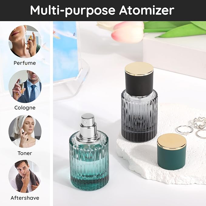 Segbeauty 1oz Atomizer Sprayer for Perfume, 2pcs Black Glass Travel Size Perfume Refill Bottle, 2pcs Green 30ml Travel Cologne Sprayer, Cologne Atomizer Spray Bottles with Dispenser Transfer Tool Set