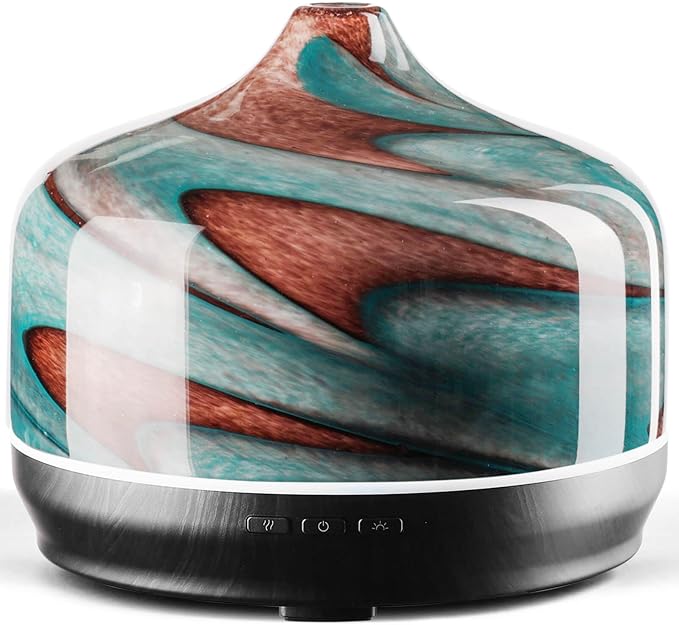 Porseme 500ml Glass Essential Oil Diffuser Aromatherapy Ultrasonic Cool Mist Humidifier 15-21 Running Hours Waterless Auto-Off Air Diffusers for Sleeping Yoga Office Working Spa and Rest (Teal Green)