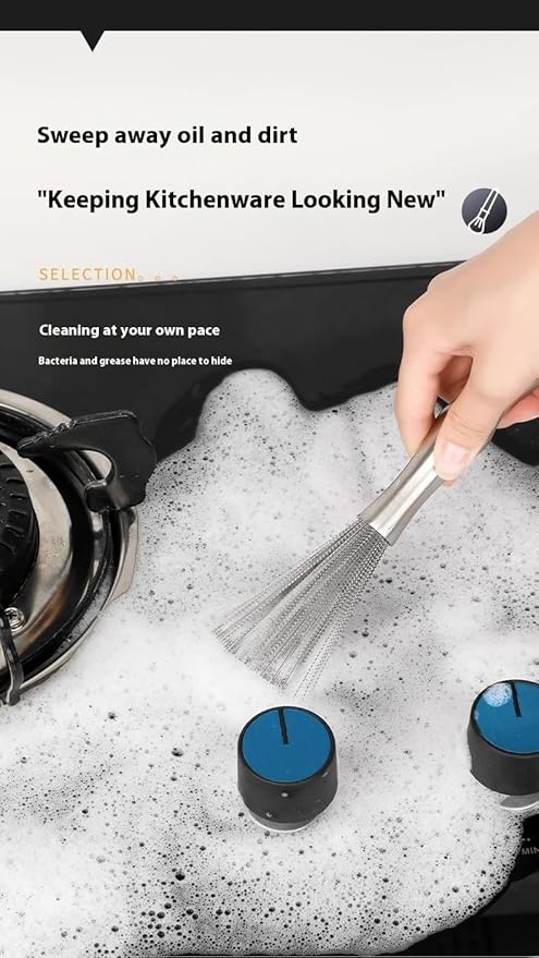 Kitchen Stainless Steel Deep Cleaning Brush, One-Piece Molding Process, Hands-Free Cleaning, Suitable for Frying Pans, Plates, Bowls, 10 Inches