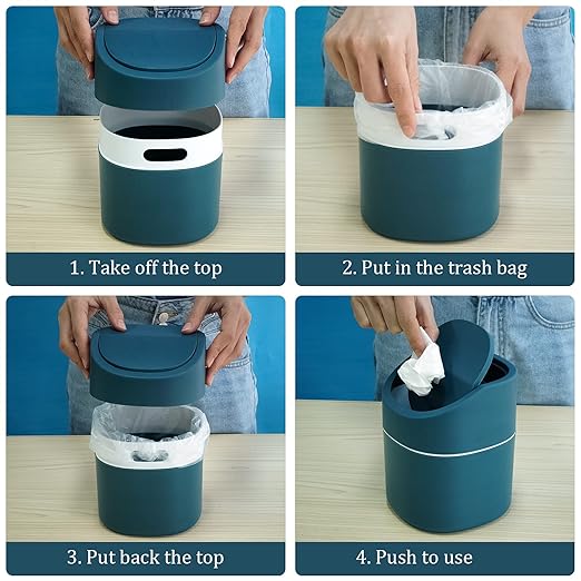 Mini Desk Trash Can with Lid with Trash Bags 180 Pcs Swing-Lid Tiny Countertop Garbage Bin Small Table Top Plastic Covered Waste Basket