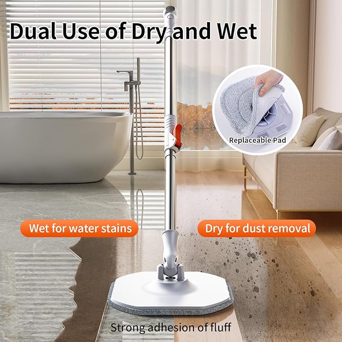 Spin Mop and Bucket with Separate Dirty and Clean Water,360° Spin Mop and Bucket System with Widening Foldable Handle,4 Replaceable Mop Pads,Square Mop for Floor Hardwood Marble Wall Cleaning