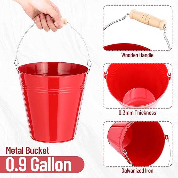 Zopeal 6 Pcs Large Metal Bucket Beer Bucket Galvanized Steel Pail with Handle for Gifts Basket Ice Candy Party(7.4 x 7.2 x 4.6 Inch,Red)