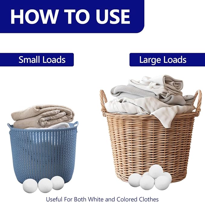 Organic Wool Dryer Balls XL，Reusable, Premium Natural Fabric Softener，Safe for Babies & Sensitive Skin, Reduces Clothing Wrinkles and Naturally Shorten Laundry Drying Time,Wool Balls for Dryer(6psck)