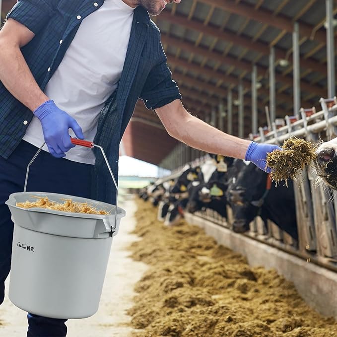 4 Pack Round Utility Bucket with Spout and Handle, 14 Quart Commercial Plastic Cleaning Pail, Grey