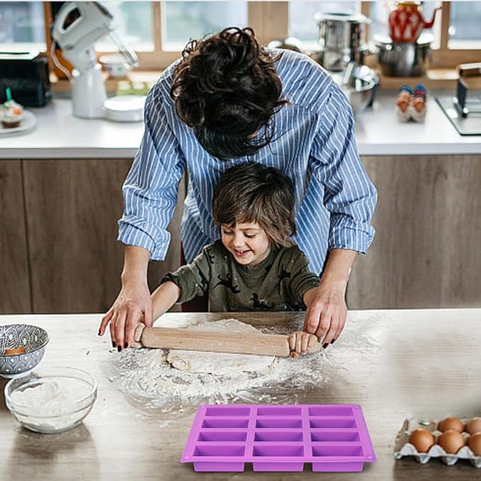 2 Pack Granola Bar Mold Silicone Mold,12 Cavity Rectangle Energy Bar Mold,Cereal Bar Molds for Ganache, Chocolate Bar, Truffles, Cheesecake