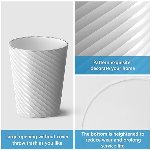 Bathroom Trash Can, 8 Pack 1.8 Gallons Small Trash Can with Trash Bags, Bathroom Garbage Can, Plastic Trash Bin, Round Waste Basket for Bedroom, Office, Kitchen, Room, Compact Space (White)