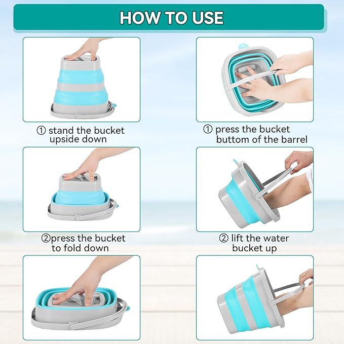 2 Pack 2.6 Gallon(10L) Collapsible Plastic Buckets with Handle Compact Cleaning Square Storage Bucket Portable Water Tub Outdoor Water Pail for Garden Hiking Fishing Camping (Blue)