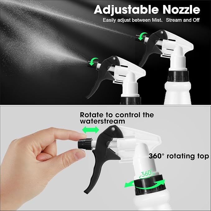 Eccliy 12 Pcs 16 Oz Plastic Spray Bottle, Adjustable Empty Reusable Sprayer for Cleaning, Planting, Water, Bathroom and Kitchen, BBQ, Commercial and Residential(Black, Yellow,Original)