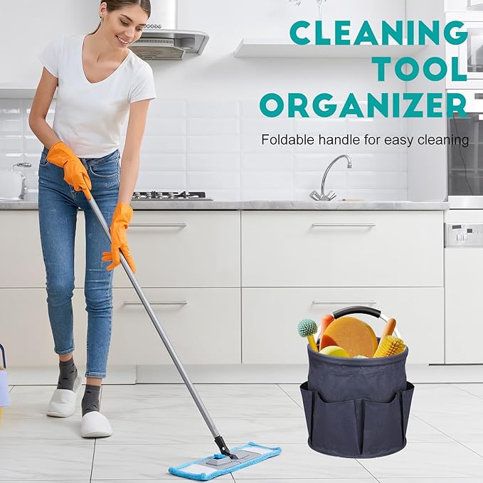 Cleaning Caddy for Cleaning Supplies,17L Cleaning Supply Caddy with Handle Foldable Cleaning Supplies Organizer Bucket Cleaning Products Organizers for Home, Garden(Navy Blue)