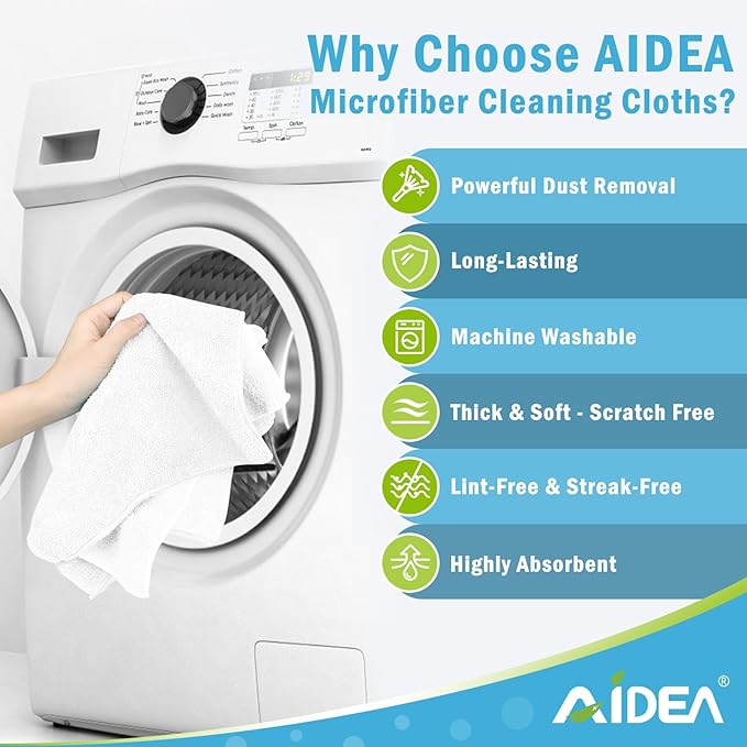 AIDEA Microfiber Cleaning Cloth 100PK, Soft Microfiber Towels for Cars, Absorbent Cleaning Rags, Lint-Free Streak-Free Wash Cloths for House, Kitchen, Window(12inx12in), White