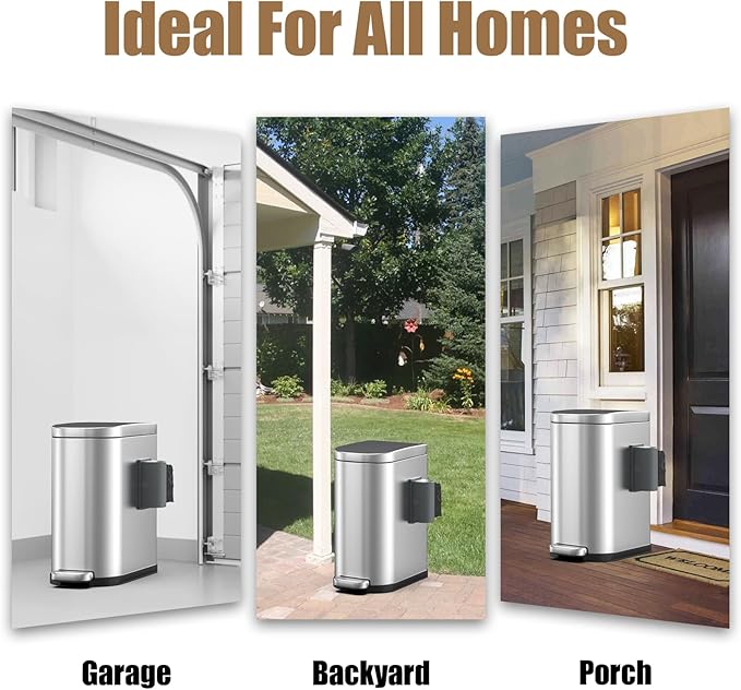 Dog Poop Trash Can Outside with Odor Control Lid & Step Pedal, 3.2Gal Stainless Steel Outdoor Trash Can, Waterproof Dog Waste Container Station - Includes Carbon Filters & Paw Stickers