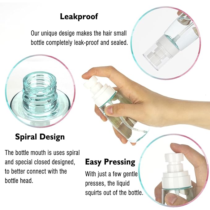 3 Pack 2oz/60ml Small Spray Bottle, Empty Plastic Mini Spray Bottles, Fine Mist Travel Spray Bottle with 9pcs Labels