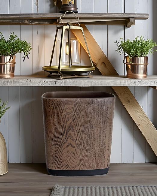 Hymmah Bathroom Trash Can 1.8 Gallon(7 Liter) Small Kitchen Garbage Can,Decor Wastebasket for Bedroom Office,Resin Hand-Carved Wooden Color