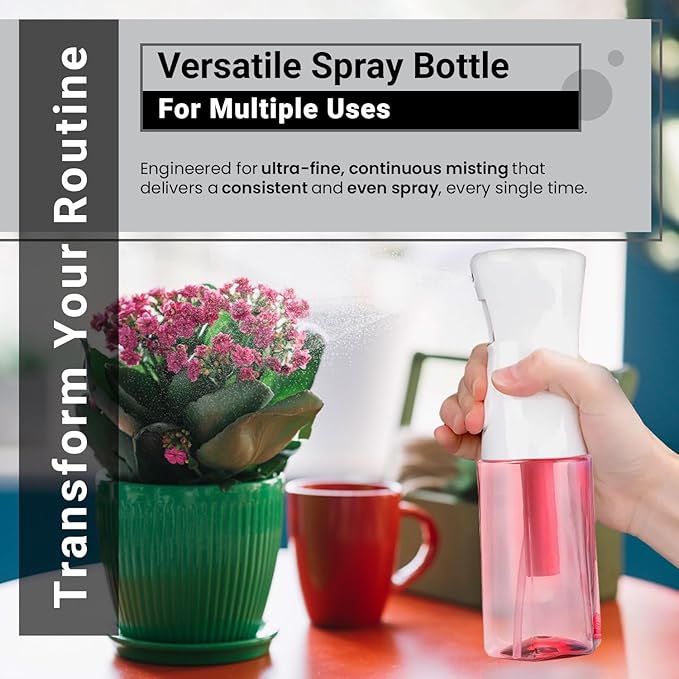 Continuous Mist Spray Bottle – Ultra Fine Mist for Hair Styling, Salon Use, and Versatile Applications – 5 oz Octagon Shape Empty Bottle – Variety Pack of 4