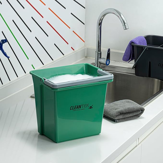 Restaurantware-Clean Tek Professional 6 Quart Cleaning Bucket, 1 Utility Pail with Handle - Heavy-Duty, Portable, Green Plastic Washing Pail, Perfect for Household, Outdoor, Car Wash and More
