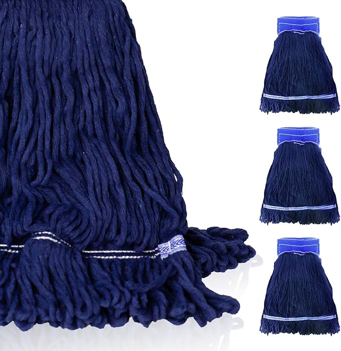 3 Pack Heavy Duty Mop Head Replacement, Blue, Cotton, Floor, Wet Mops
