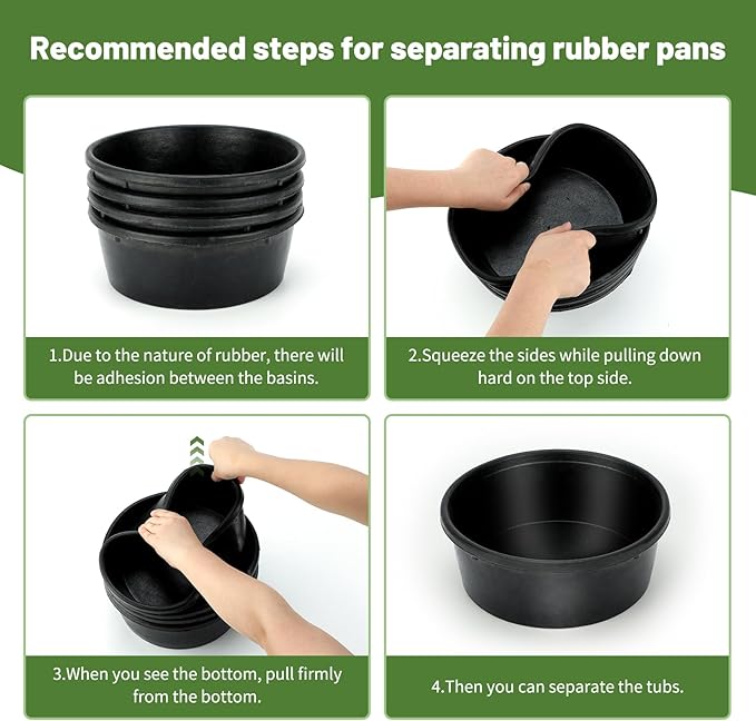 4Pcs Rubber Feed Pan, 1 Gallon Horse Feed Bucket Utility Feed Bucket, 10.6 x 4.1Inches Rubber Bowl Chicken Dust Bath Livestock Water Bowl for Pig Goat Chicken Dogs Farm Small Animal