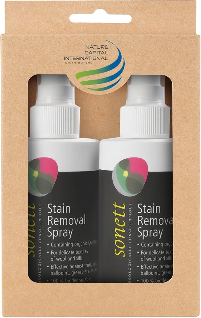 Sonett Organic Stain Removal Spray [Pack of 2]- Effective Stain Remover For Clothes Against Fruit, Pen, Grease Stains- Natural Instant Spot Remover For All Fabric Types- Vegan Clothes Stain Remover