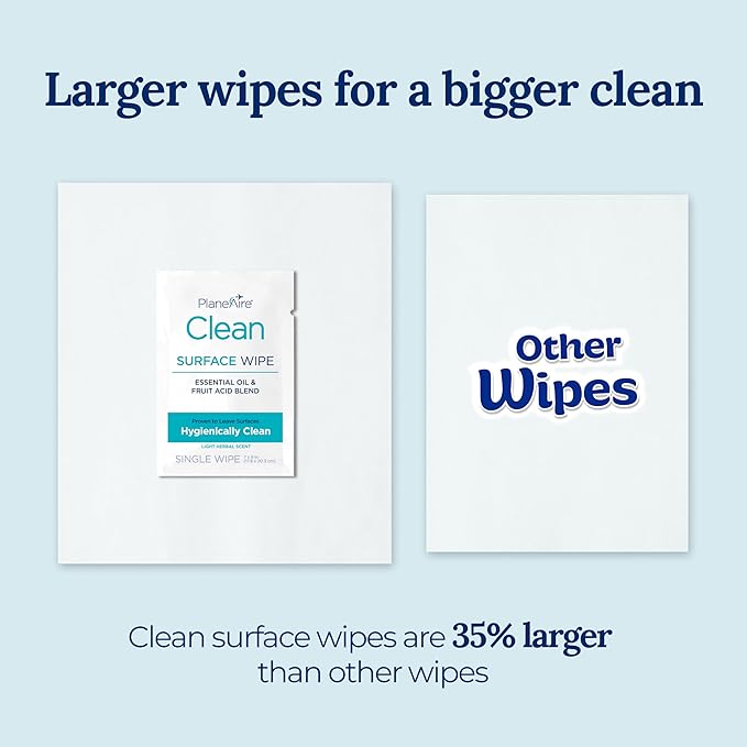 Clean Wipes | Surface Cleaning Wipes | Individually Wrapped Travel Wipes | All Purpose Cleaning Wipes | Airplane Travel Essentials | Travel Cleaning Supplies | On the Go | Essential Oils | 2 Pack