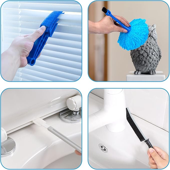 Microfiber Duster Kit 25pcs with 30 to 100 Inches Extension Pole and Baseboard Cleaner Tool, Washable and Bendable Feather Duster for Cleaning Ceiling Fans, High Ceilings, Cobwebs, Blinds,Grey