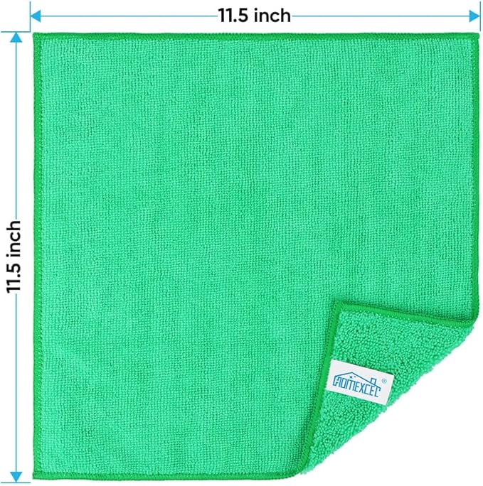 HOMEXCEL Green Microfiber Cleaning Cloth, 12 Pack Premium Microfiber Towels for Cars, Lint Free, Scratch-Free, Highly Absorbent, Reusable Cleaning Rags for Car, Household, Kitchen, Window,11.5"X11.5"