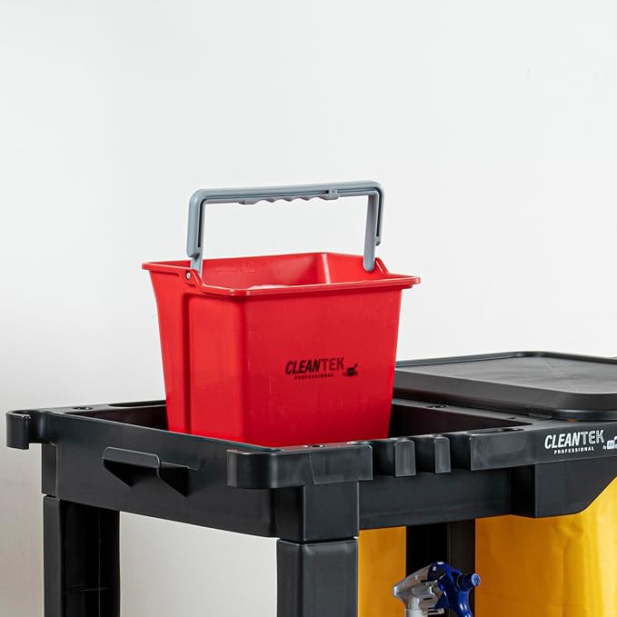 Restaurantware-Clean Tek Professional 6 Quart Cleaning Bucket, 1 Utility Pail with Handle - Heavy-Duty, Portable, Red Plastic Washing Pail, Perfect for Household, Outdoor, Car Wash and More