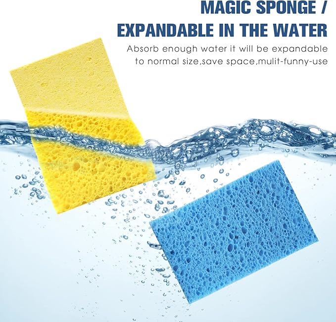 Compressed Cellulose Kitchen Sponges 12Pack，Non-Scratch Biodegradable Natural Colorful Sponge Scrub for Dishes Cleaning,Funny DIY Sponge for Kids