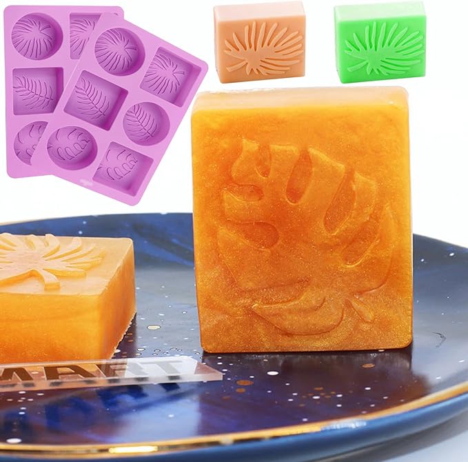 2-Pack Silicone Soap Molds, Tropical Leaf & Hawaii Style Designs for Handmade Soap Making, Reusable Rectangle & Ellipse Shapes Silicone Molds (Epoxy Resin Compatible)